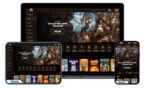 Startscherm van fatpirate app met slots en snelmenu