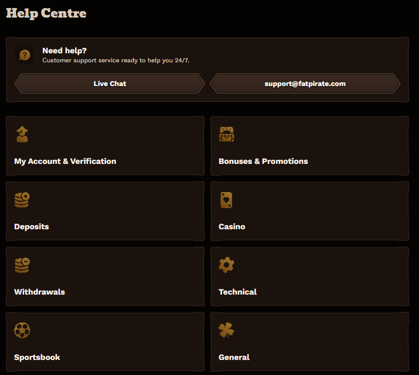 Pannello di gioco responsabile su FatPirate casino